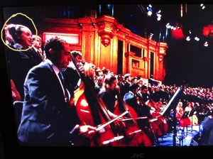 Grace singing a little Beethoven in BBC Prom, Royal Albert Hall: she's the one with the lopsided halo